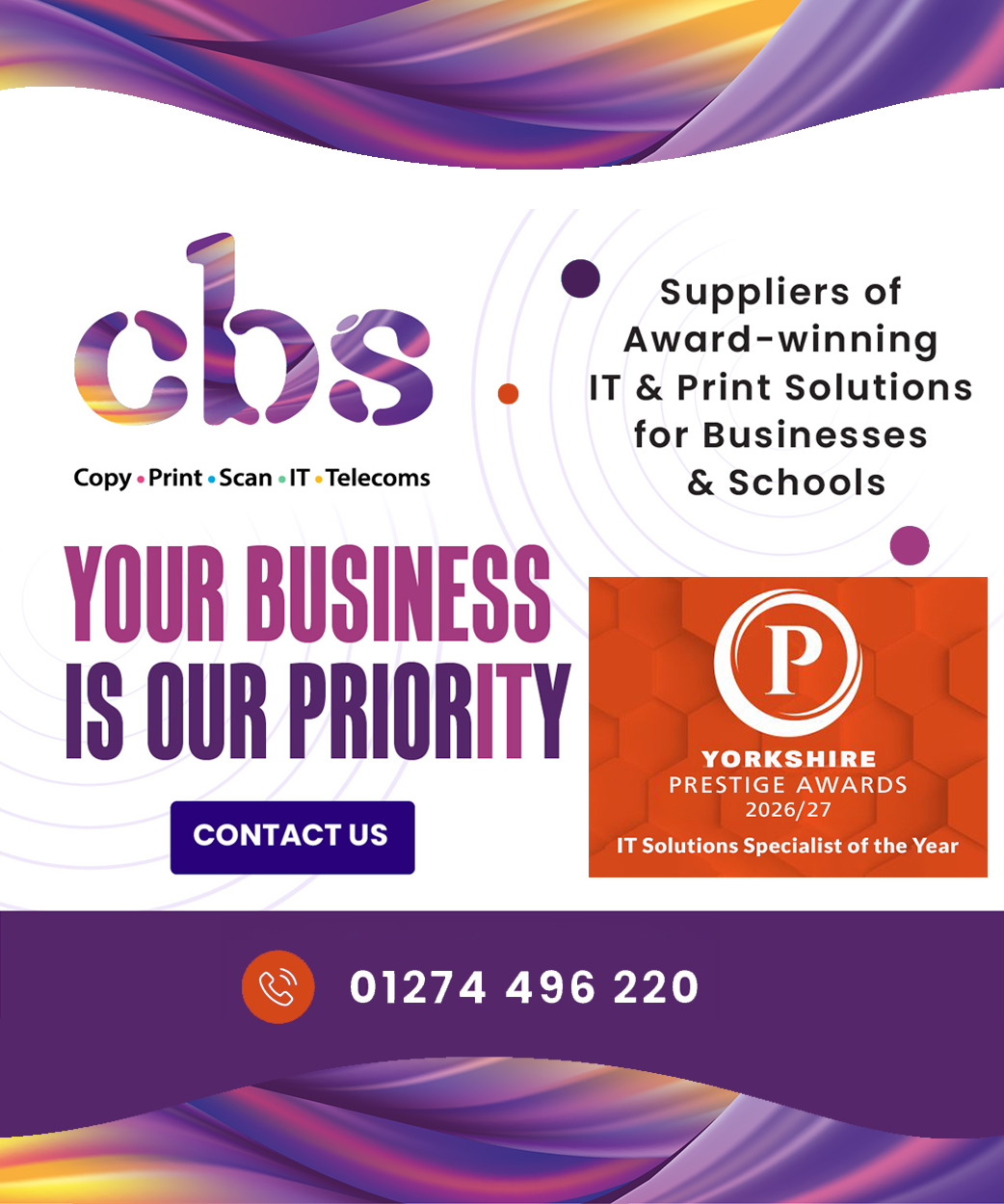 Commerce Business Systems Ltd - Front page info panel showing a your business is our priority and the services we provide, including IT, managed print and telecoms.